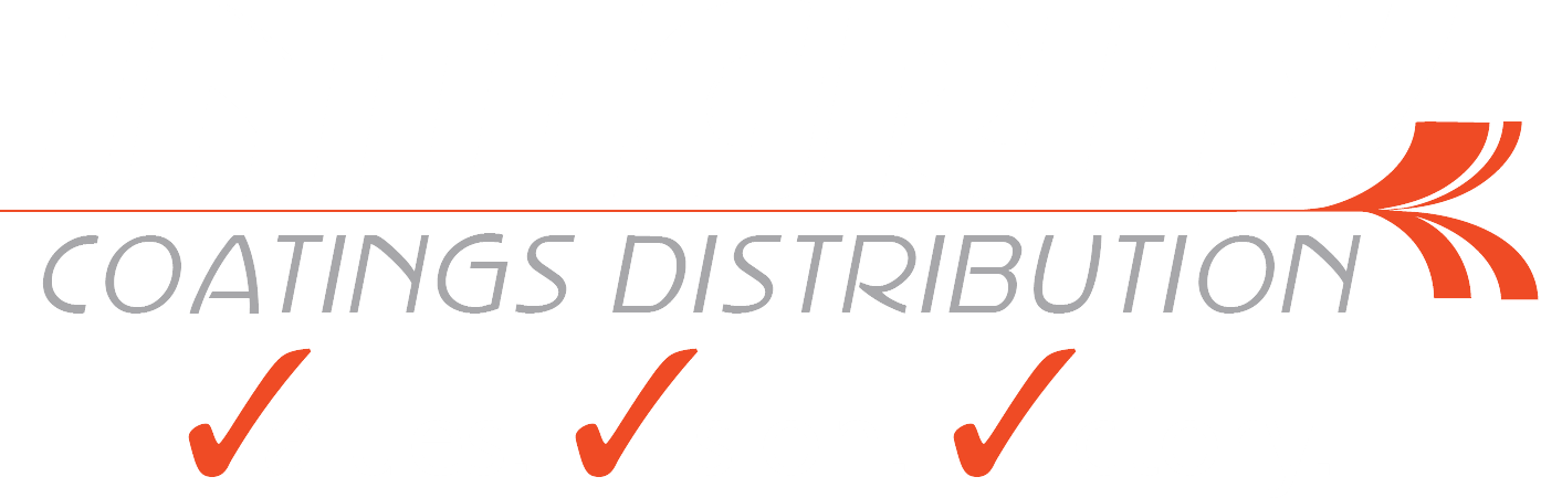 This image depicts a logo for Integrity Coatings Distribution, featuring bold, stylized text in black and orange, along with three red checkmarks, and the words "values," "vision," "victory."